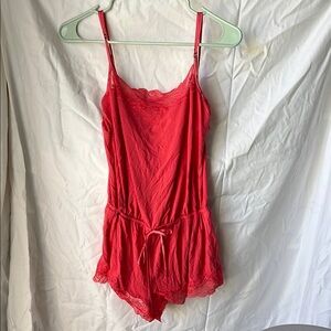 Red Lace Trim Women's Romper